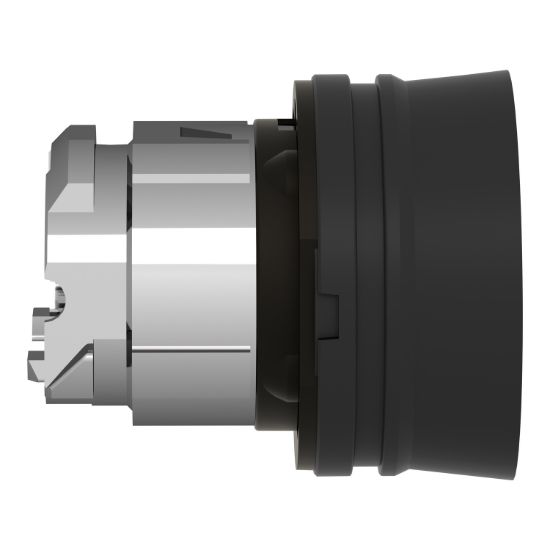 Picture of Push button head, Harmony XB4, metal, flush, black, 22mm, spring return, coloured boot, unmarked