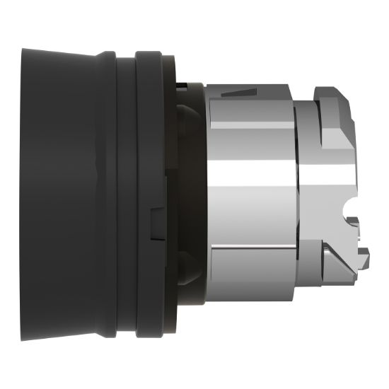 Picture of Push button head, Harmony XB4, metal, flush, black, 22mm, spring return, coloured boot, unmarked