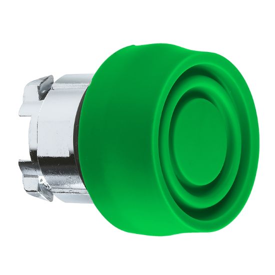 Picture of Push button head, Harmony XB4, metal, flush, green, 22mm, spring return, coloured boot, unmarked