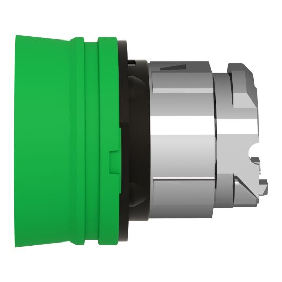 Picture of Push button head, Harmony XB4, metal, flush, green, 22mm, spring return, coloured boot, unmarked