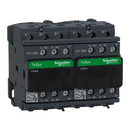 Picture of Reversing Contactor, TeSys Deca, 3P(3NO), AC-3, <=440V, 9A, 24V AC 50/60Hz coil, with mechanical and electrical interlocking, screw clamp terminals