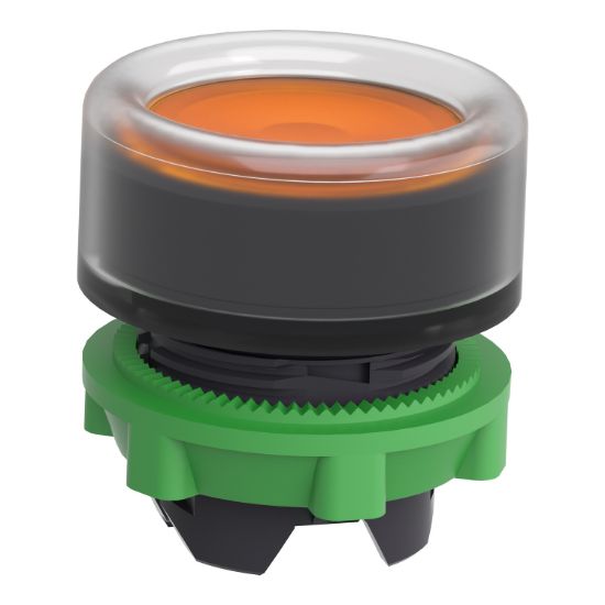 Picture of Head for illuminated push button, Harmony XB5, orange flush, 22mm, universal LED, spring return, clear boot, unmarked