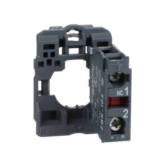 Picture of Single contact block with body fixing collar, Harmony XB5, plastic, screw clamp terminal, 1NC