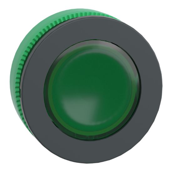 Picture of Head for pilot light, Harmony XB5, antimicrobial, plastic, green, 30mm, universal LED, plain lens