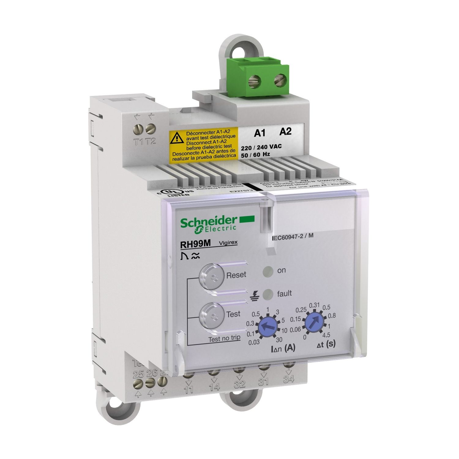 Picture of Residual current protection relay, VigiPacT RH99M, 30mA-30A, 380/415VAC 50/60Hz, DIN rail mounting