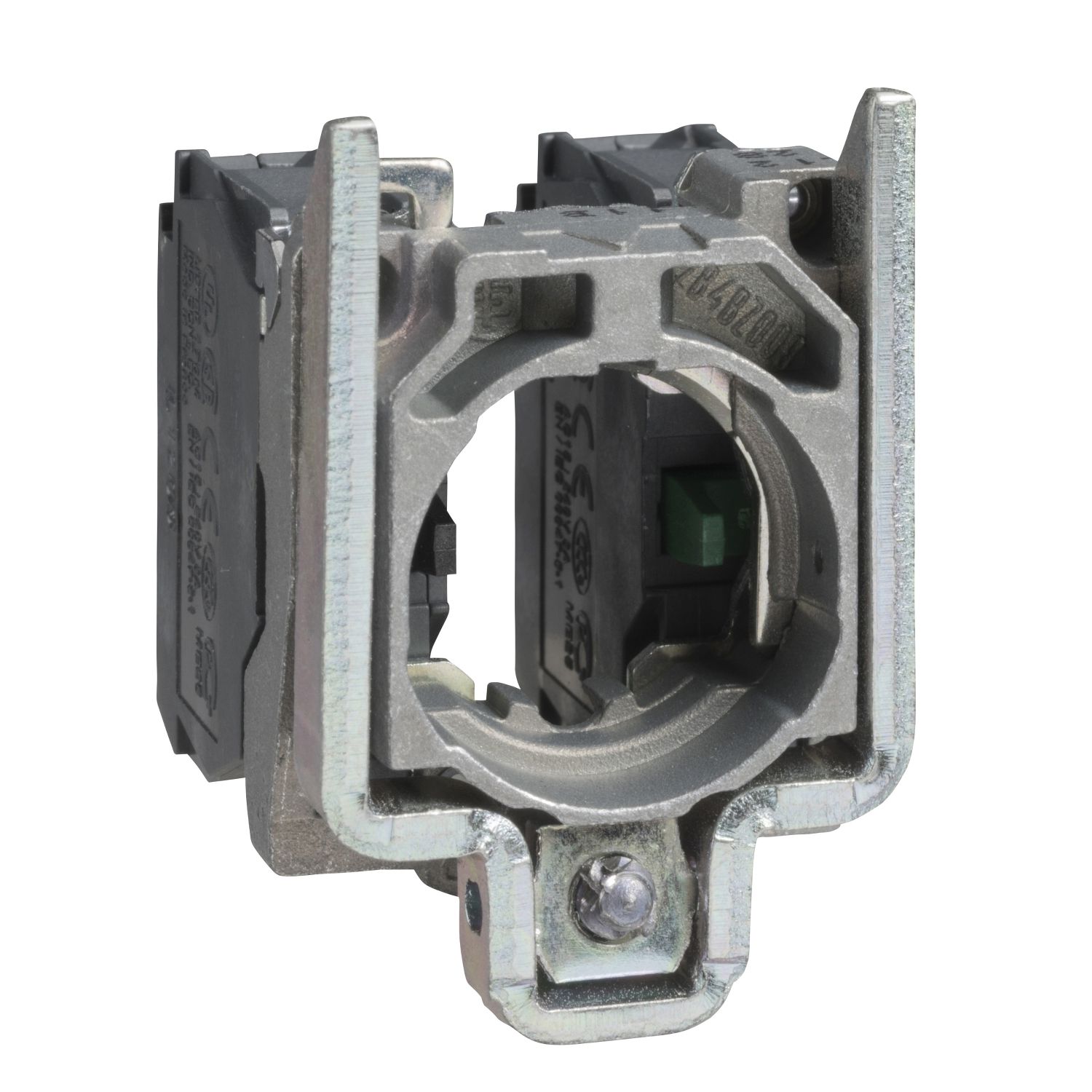 Picture of Complete body/contact assembly, Harmony XB4, Single contact block with body/fixing collar, metal, screw clamp terminal, 2 NO