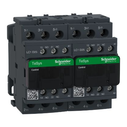 Picture of Reversing Contactor, TeSys Deca, 3P(3NO),AC-3, <=440V 25A,24V AC 50/60Hz coil, screw clamp terminals
