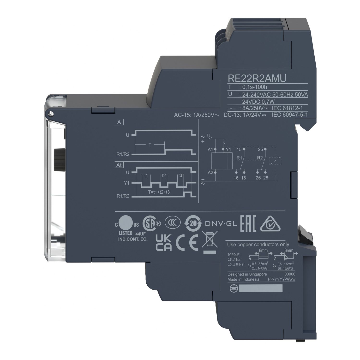Picture of dual function relay, Harmony Timer Relays, 8A, 2CO, 0.1sâ€¦100h, power on delay, screw connectors, 24V DC  or 24...240V AC DC