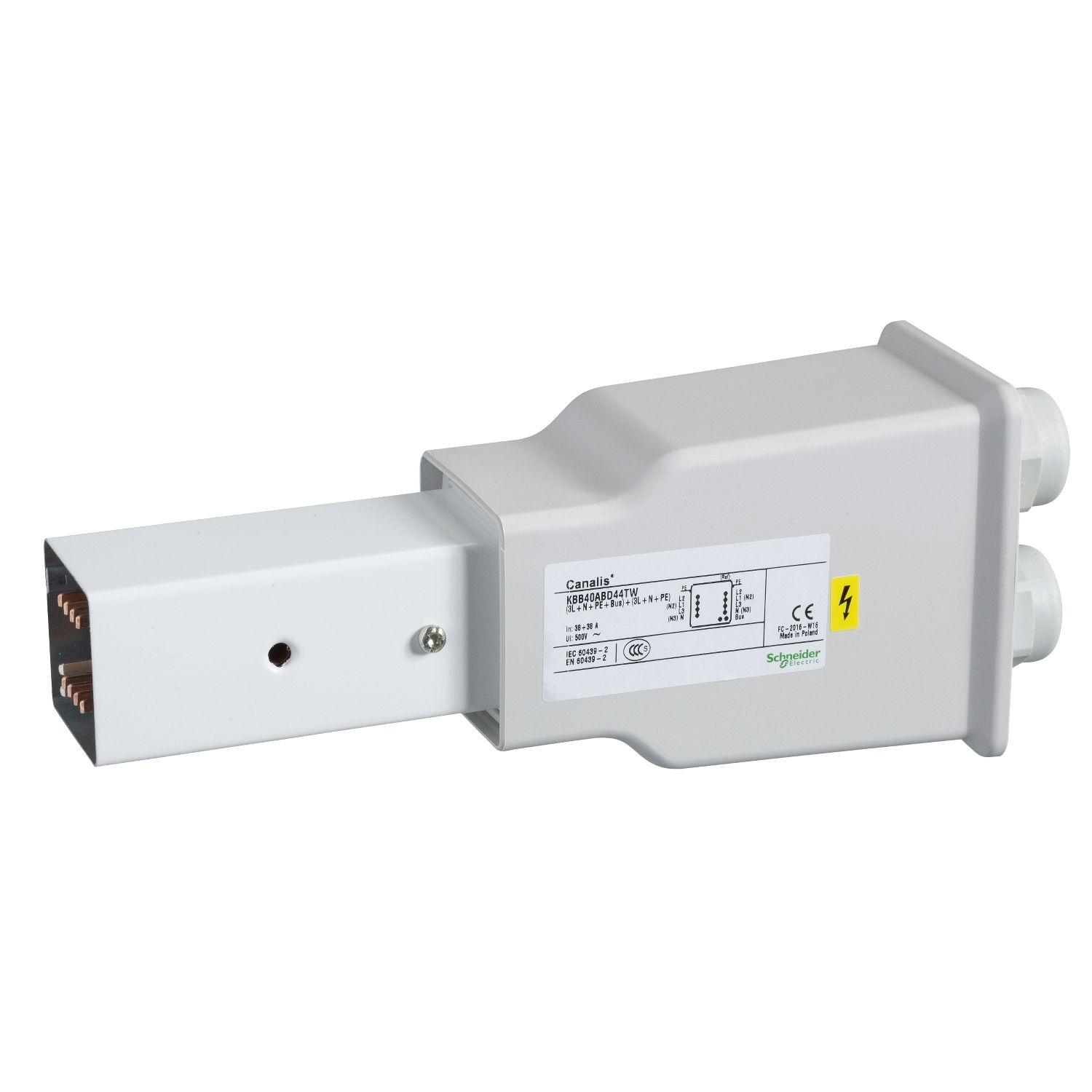 Picture of End feed unit, Canalis KBB, 25/40A, right mounting, 2 circuits, compatible DALI and KNX, white RAL9003