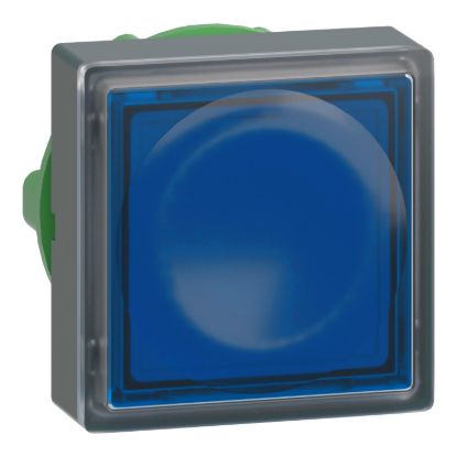 Picture of Head for illuminated push button, Harmony XB5, plastic, blue square flush, 22mm, universal LED, push-push, unmarked