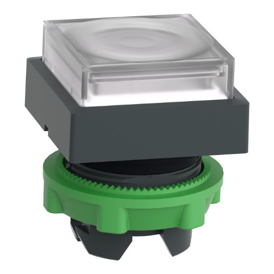 Picture of Head for illuminated push button, Harmony XB5, white square projecting, 22mm, universal LED, spring return, unmarked