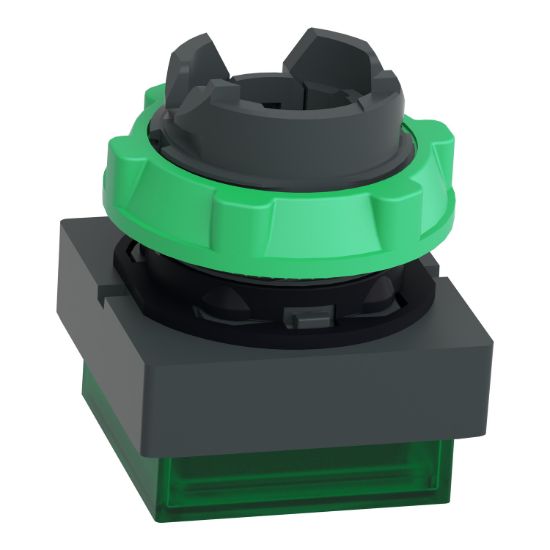 Picture of Head for illuminated push button, Harmony XB5, green square projecting, 22mm, universal LED, spring return, unmarked