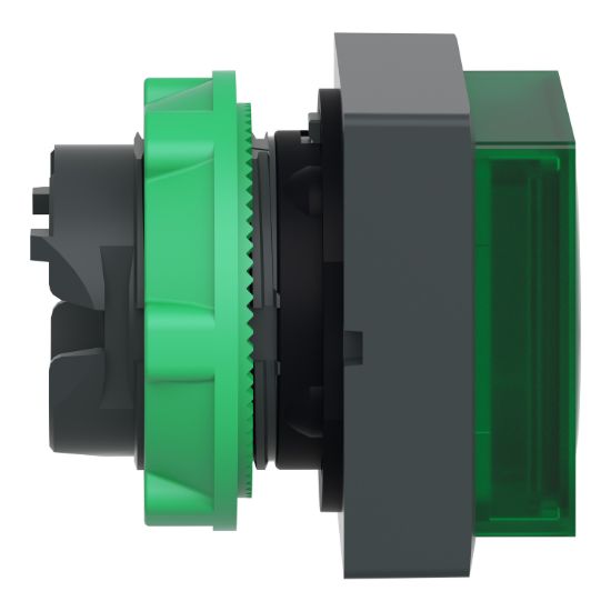 Picture of Head for illuminated push button, Harmony XB5, green square projecting, 22mm, universal LED, spring return, unmarked