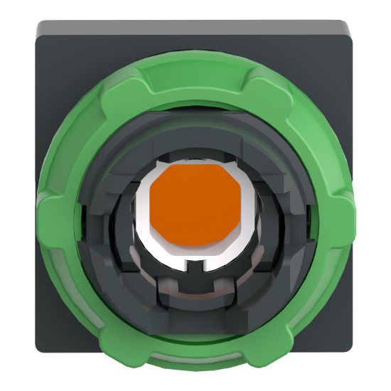 Picture of Head for illuminated push button, Harmony XB5, plastic, orange projecting, 22mm, universal LED, for insertion of legend