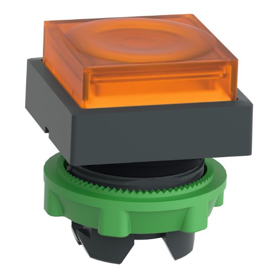 Picture of Head for illuminated push button, Harmony XB5, plastic, orange projecting, 22mm, universal LED, for insertion of legend