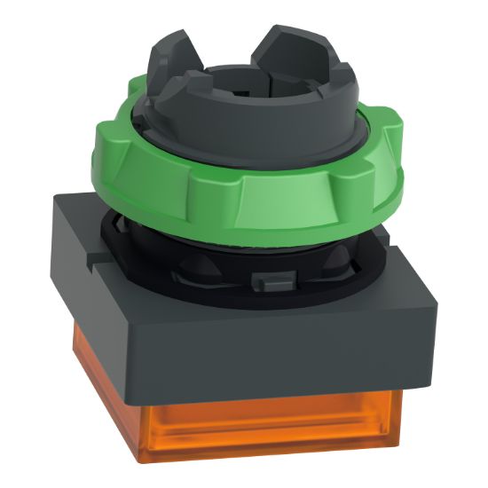 Picture of Head for illuminated push button, Harmony XB5, plastic, orange projecting, 22mm, universal LED, for insertion of legend