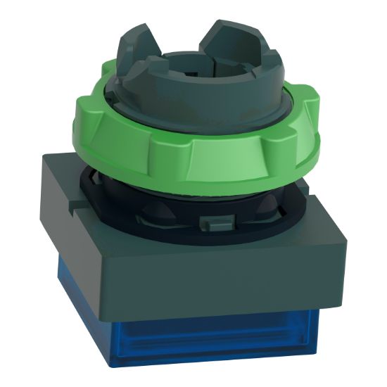 Picture of Head for illuminated push button, Harmony XB5, plastic, blue square projecting, 22mm, universal LED,