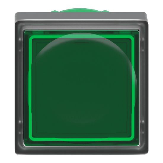 Picture of Head for illuminated push button, Harmony XB5, green square square flush, 22mm, universal LED, for insertion of legend