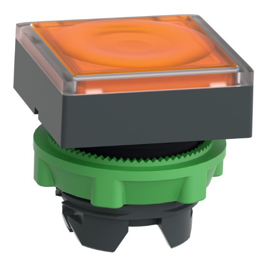 Picture of Head for illuminated push button, Harmony XB5, orange square flush, 22mm, universal LED, spring return, unmarked