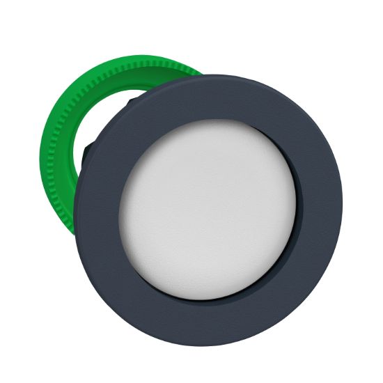 Picture of Harmony XB5, Antimicrobial Flush mounted push button head, plastic, recessed, white, 30mm, spring return, unmarked, dark grey bezel