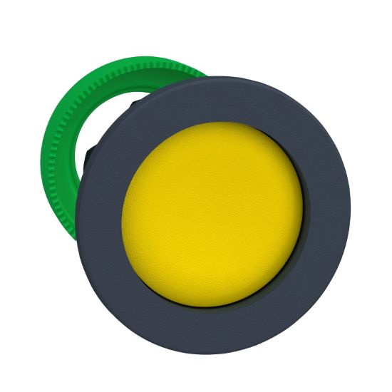Picture of Harmony XB5, Antimicrobial Flush mounted push button head, plastic, recessed, yellow, 30mm, spring return, unmarked, dark grey bezel