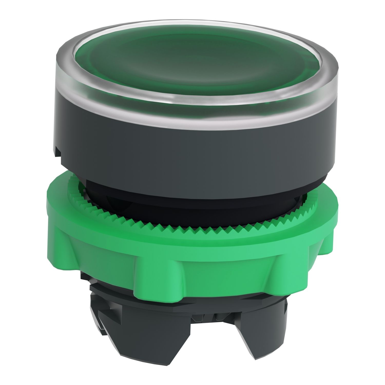 Picture of Head for illuminated push button, Harmony XB5, plastic, green flush, 22mm, universal LED, for insetion of legend