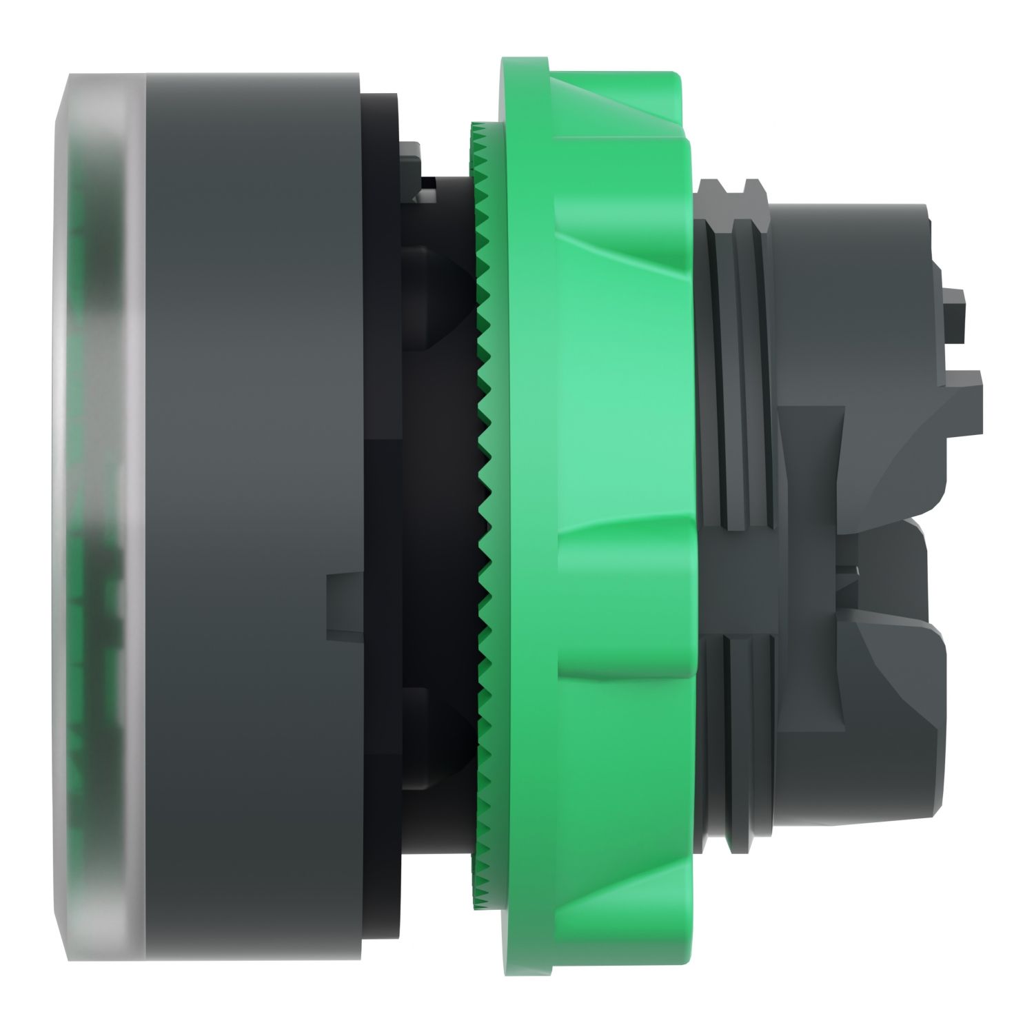 Picture of Head for illuminated push button, Harmony XB5, plastic, green flush, 22mm, universal LED, for insetion of legend