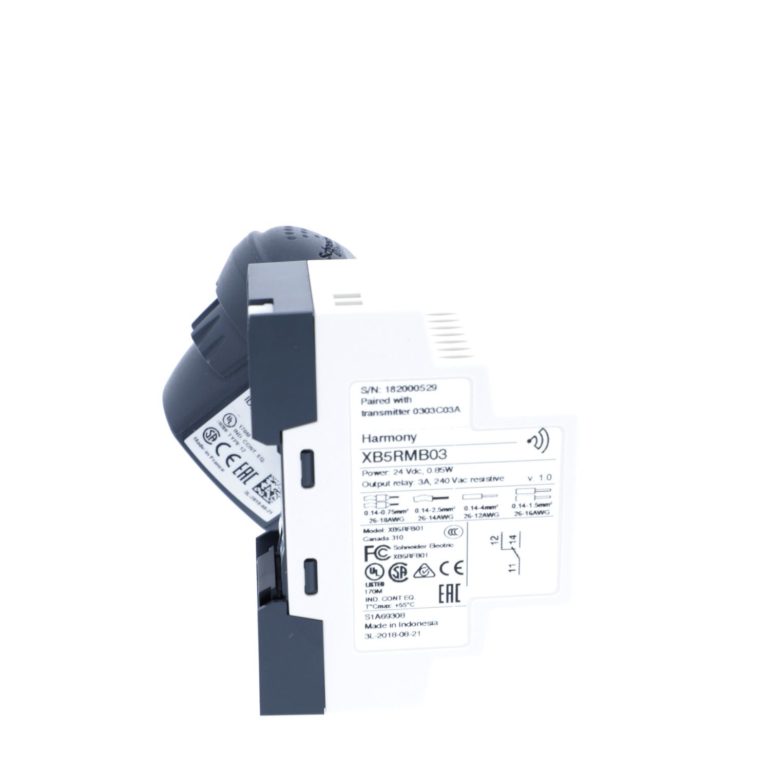 Picture of Pack with 1 wireless and batteryless push button +1 non configurable receiver + 1 set of caps, Harmony XB5, plastic, 22mm, 24V DC