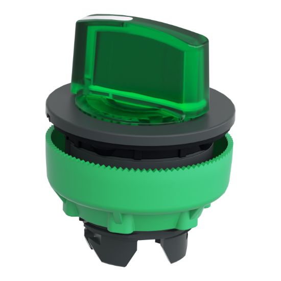 Picture of Head for illuminated selector switch, Harmony XB5, universal LED,  green handle, flush, 22mm, 2 positions, stay put