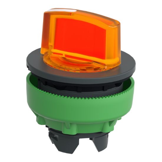 Picture of Head for illuminated selector switch, Harmony XB5, plastic, orange handle, universal LED, 2 positions, stay put