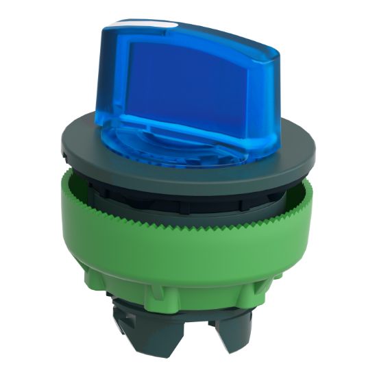 Picture of Head for illuminated selector switch, Harmony XB5, plastic, blue handle, universal LED, 2 positions, stay put