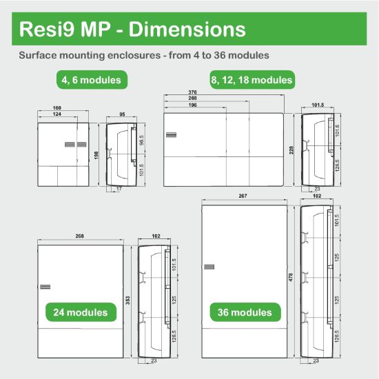 Picture of Enclosure, Resi9 MP, surface mounting, 1 row of 8 modules, IP40, translucid door, 1 earth terminal block