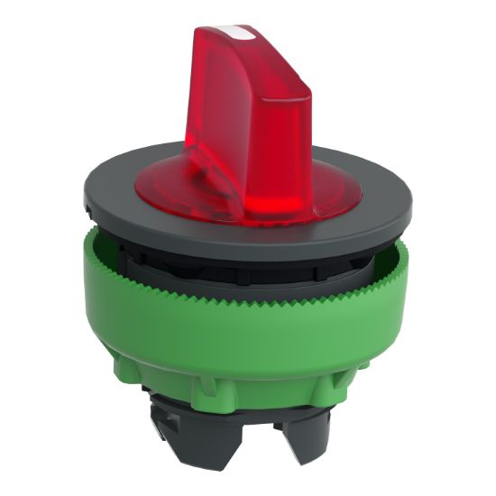 Picture of Head for illuminated selector switch, Harmony XB5, plastic, red handle, flush mounted, universal LED, 3 positions