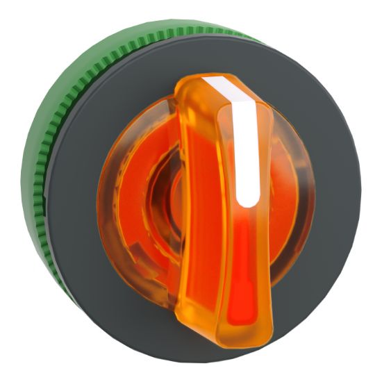 Picture of Head for illuminated selector switch, Harmony XB5, plastic, orange handle, flush mounted, universal LED, 3 positions