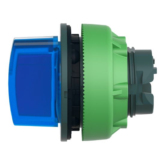 Picture of Head for illuminated selector switch, Harmony XB5, plastic, blue handle, flush mounted, universal LED, 3 positions