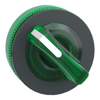 Picture of Head for illuminated selector switch, Harmony XB5, plastic, green handle, flush mounted, universal LED, 2 positions