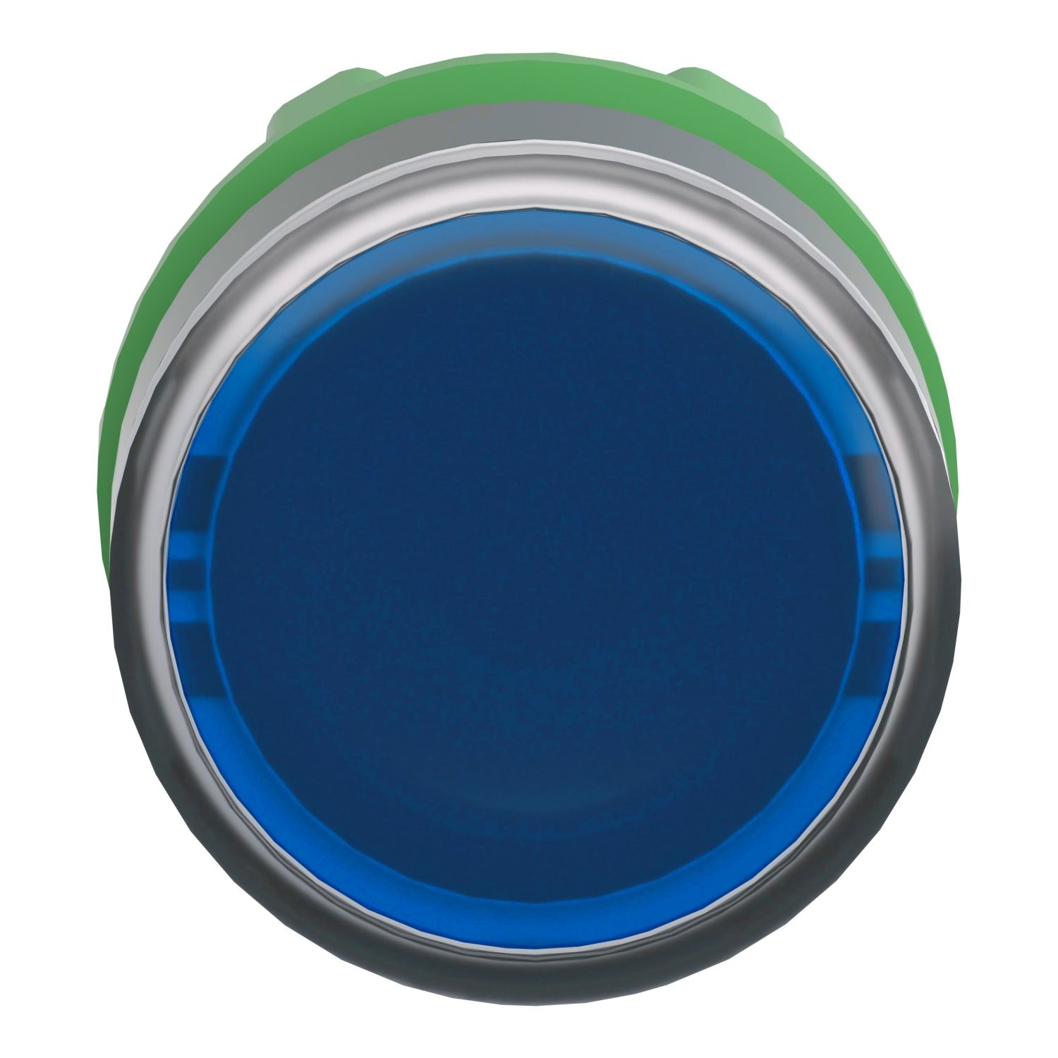 Picture of Head for illuminated push button, Harmony XB5, plastic, blue flush, 22mm, universal LED, for insetion of legend