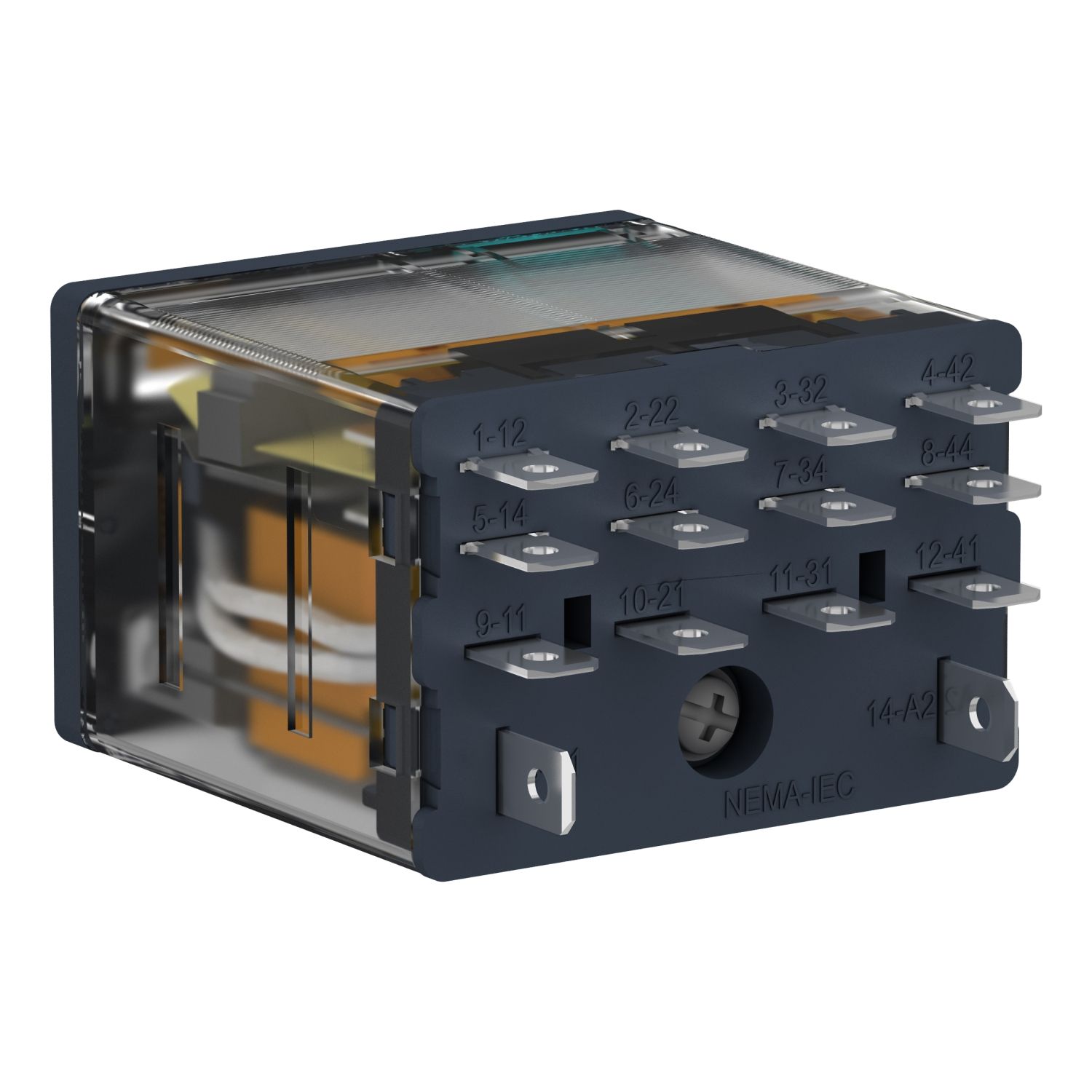 Picture of plug-in relay, Harmony electromechanical relays, 15A, 4CO, with LED, lockable test button, 110V DC