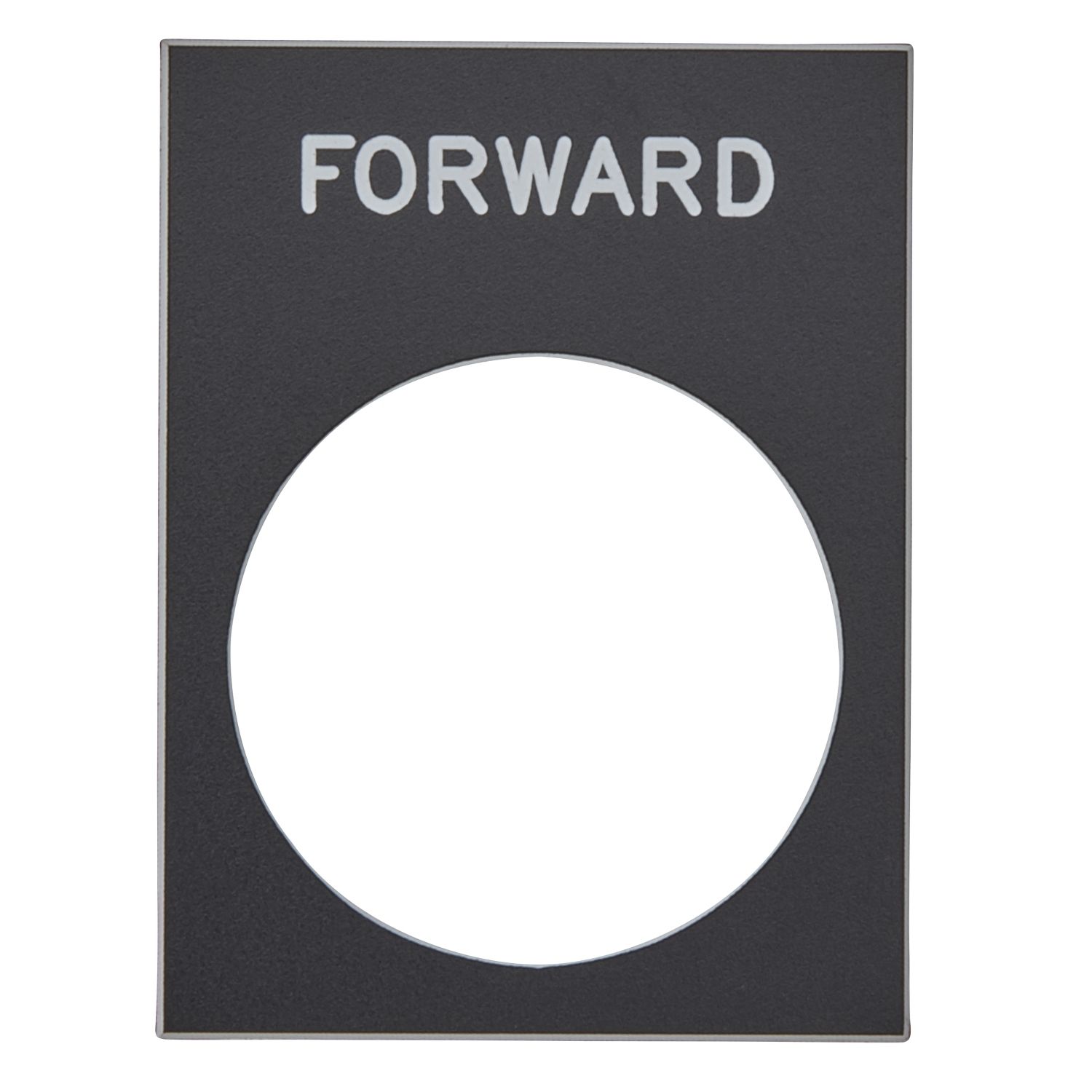Picture of Marked legend, Harmony XAC, nameplate, 30 x 40mm, plastic, black, 22mm push button, white marked FORWARD