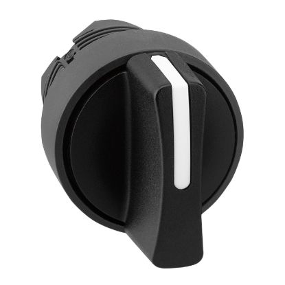 Picture of Selector switch head, Harmony XB5, plastic, black, 22mm, 3 positions, spring return from left to center