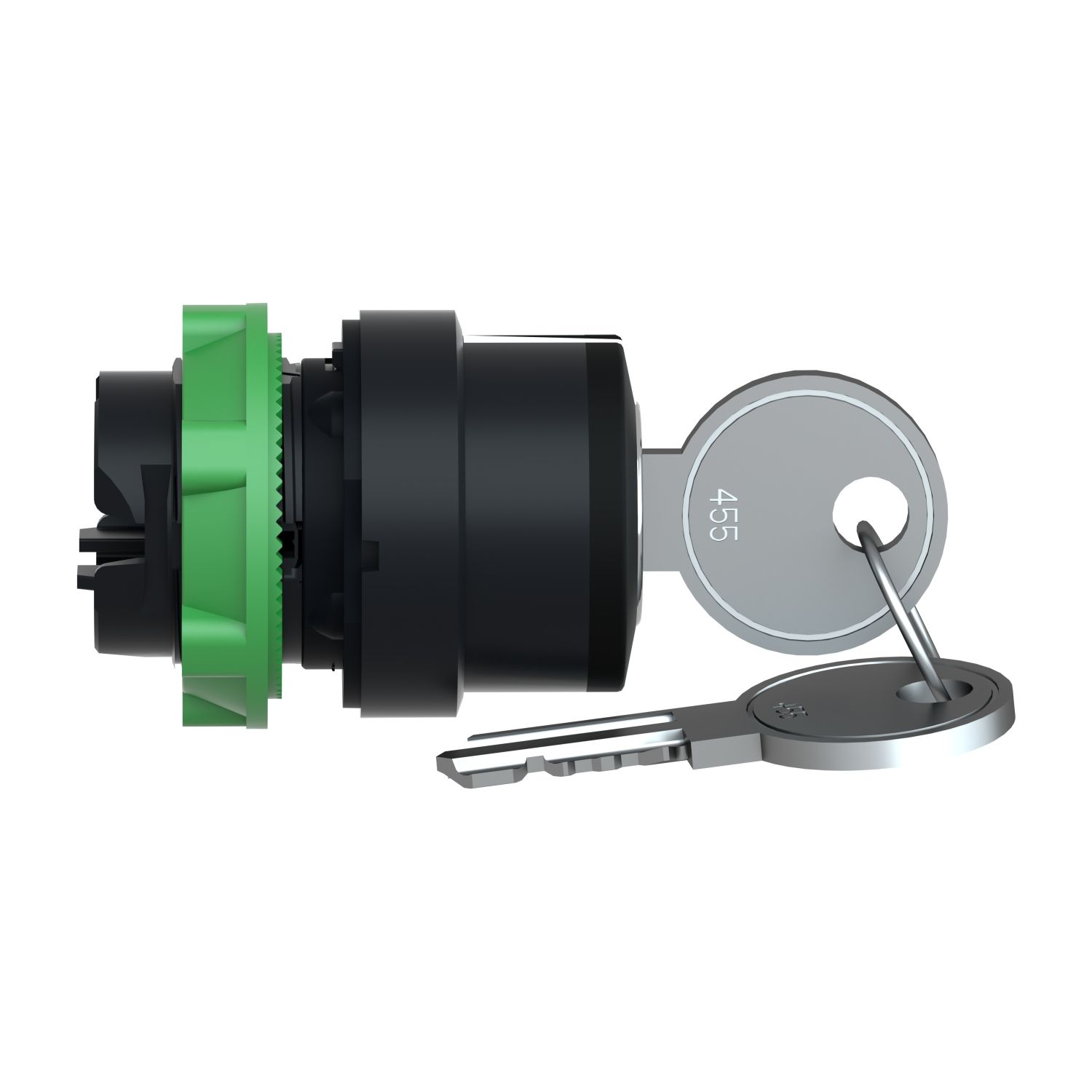 Picture of Key Selector switch head, Harmony XB5, plastic, black, 22mm, key 455, 2 positions, stay put