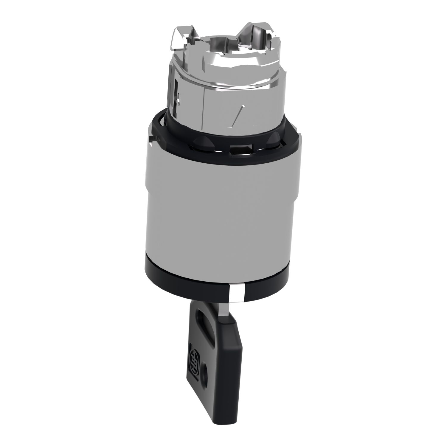 Picture of Key switch selector head, Harmony XB4, metal, black, 22mm, key 455, 3 positions, spring return to center