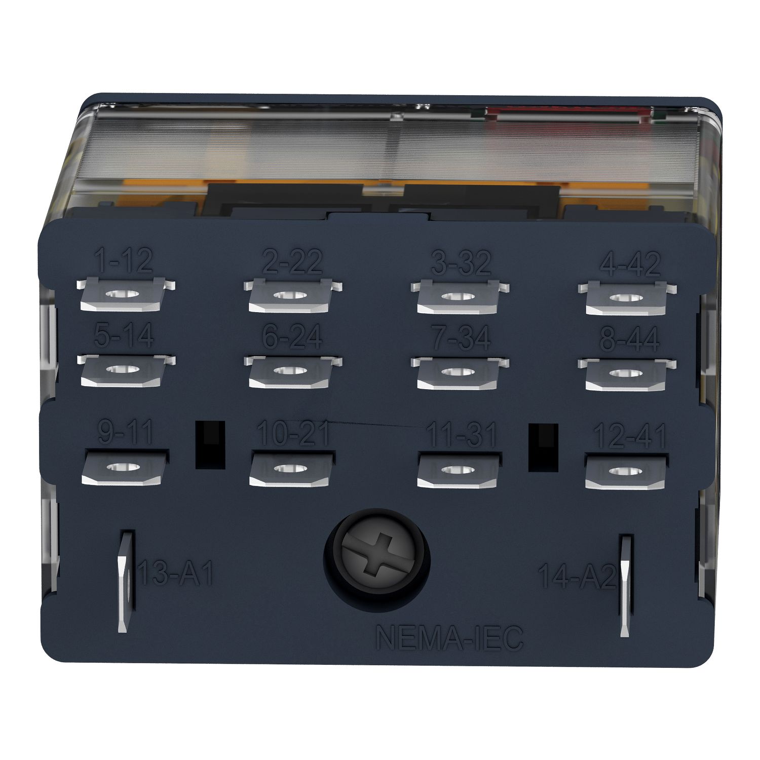 Picture of plug-in relay, Harmony electromechanical relays, 15A, 4CO, with LED, lockable test button, 230V AC