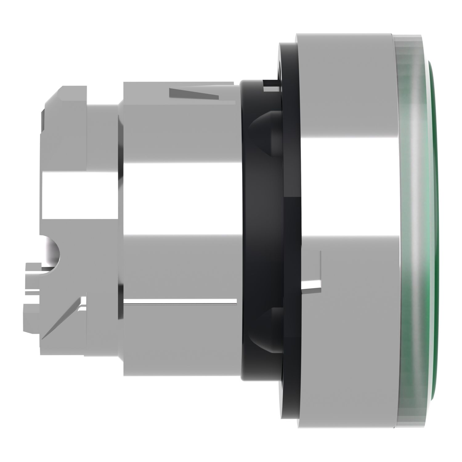 Picture of Head for illuminated push button, Harmony XB4, metal, green flush, 22mm, universal LED, push push, unmarked