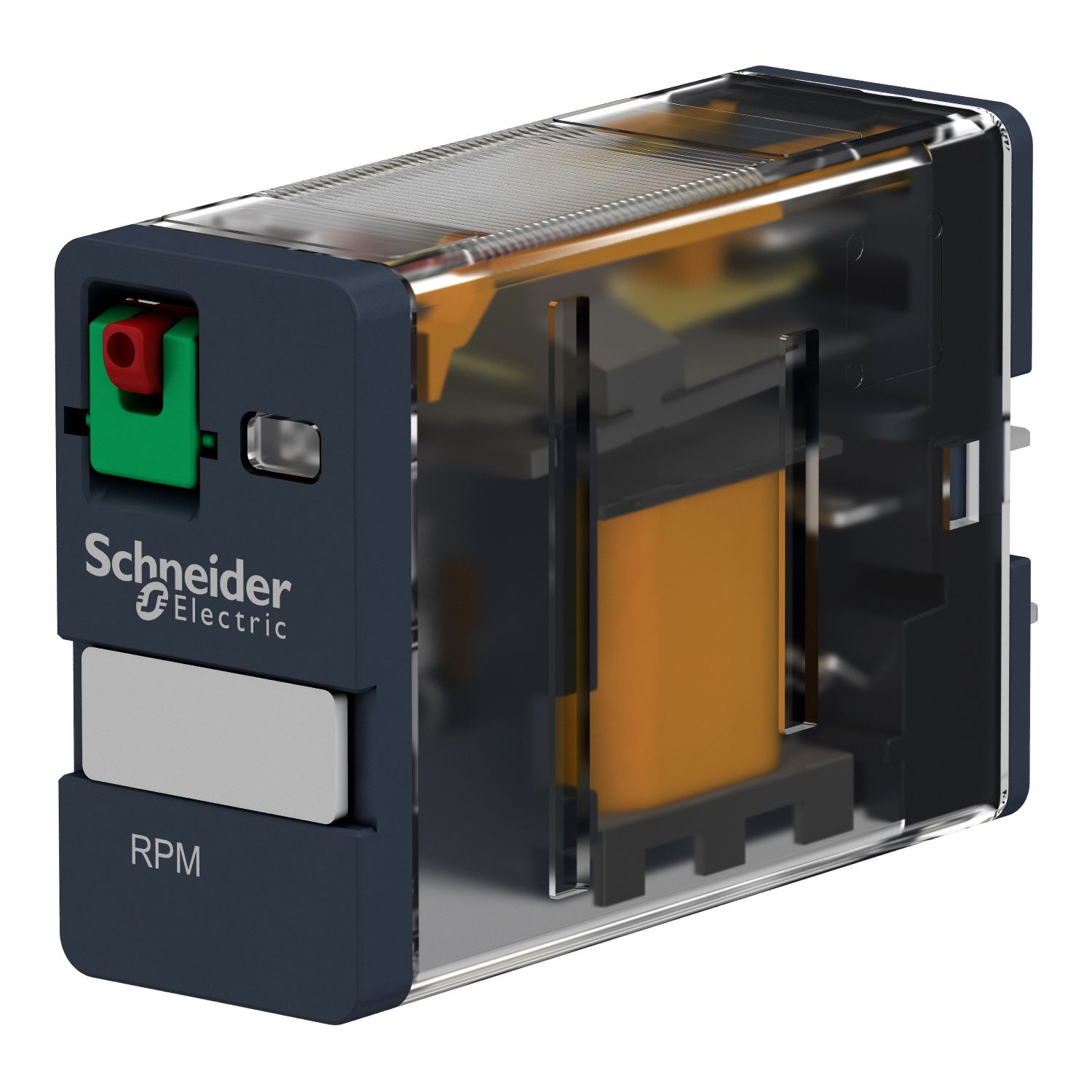 Picture of plug-in relay, Harmony electromechanical relays, 15A, 1CO, lockable test button, 120V AC