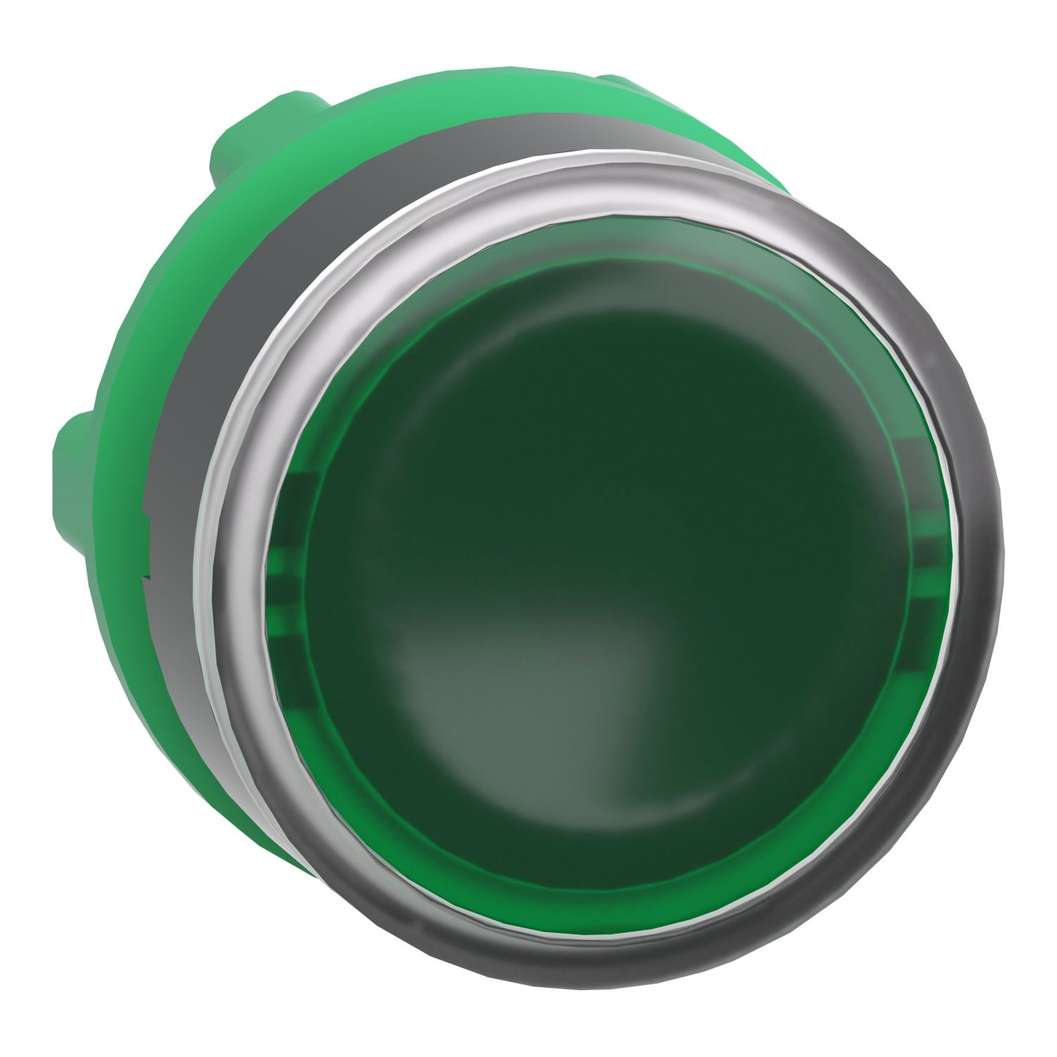 Picture of Head for illuminated push button, Harmony XB5, plastic, green flush, 22mm, universal LED, push push, unmarked