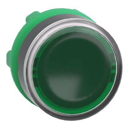 Picture of Head for illuminated push button, Harmony XB5, plastic, green flush, 22mm, universal LED, push push, unmarked