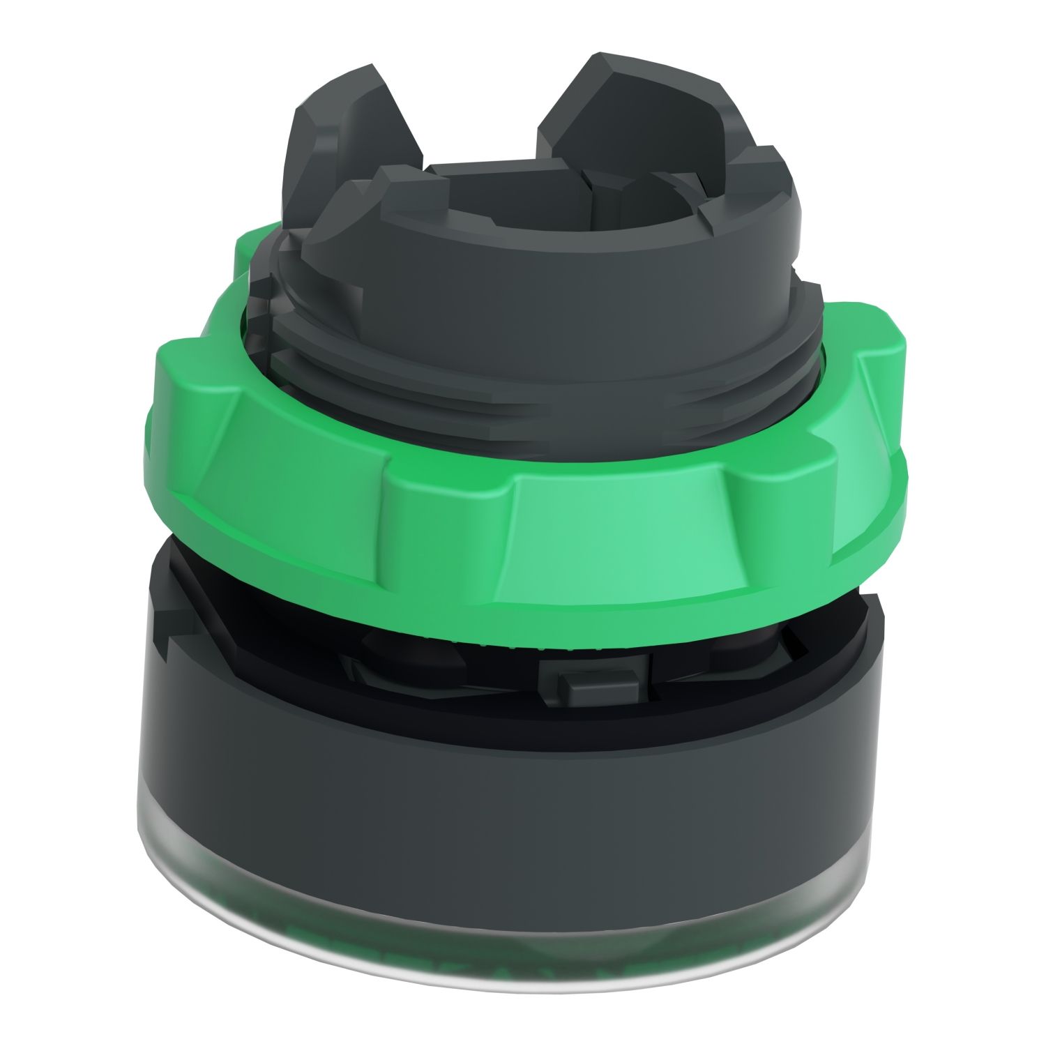 Picture of Head for illuminated push button, Harmony XB5, plastic, green flush, 22mm, universal LED, push push, unmarked