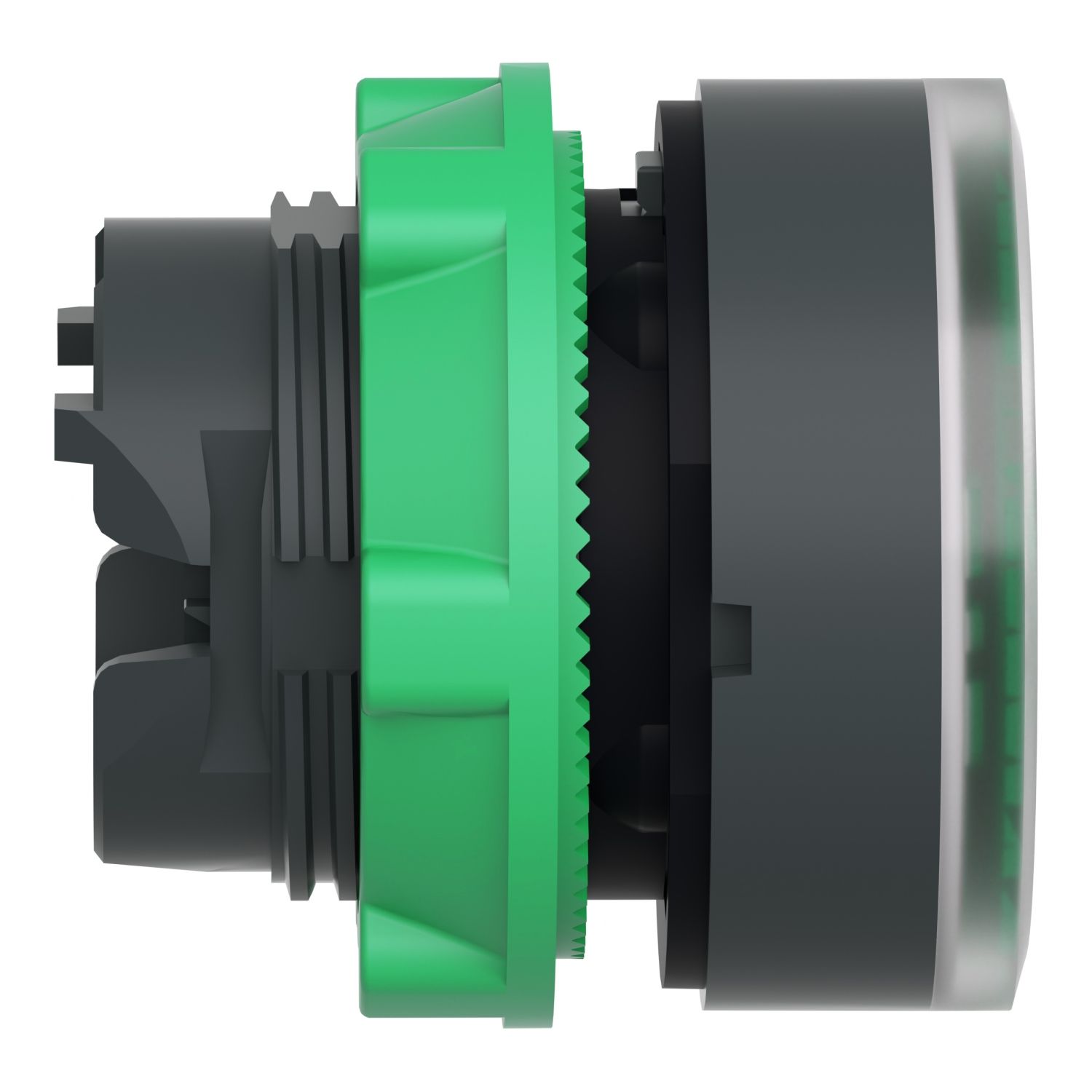 Picture of Head for illuminated push button, Harmony XB5, plastic, green flush, 22mm, universal LED, push push, unmarked