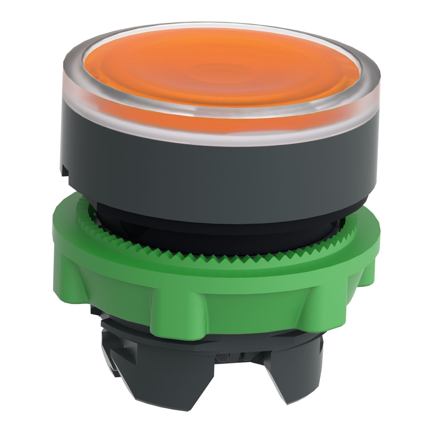 Picture of Head for illuminated push button, Harmony XB5, dark grey plastic, orange flush, 22mm, universal LED, push push, unmarked